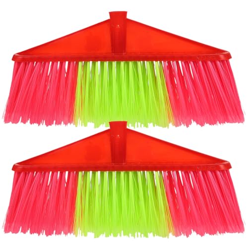 Healifty Plastic Broom Head Replacement for Indoor Floor Sweeping with Thick Bristles Sweeper Head for Kitchen Garage Deck Cleaning 14.56X6.69X2.75 Inches - color: Red-green, size: 37X17X7CM