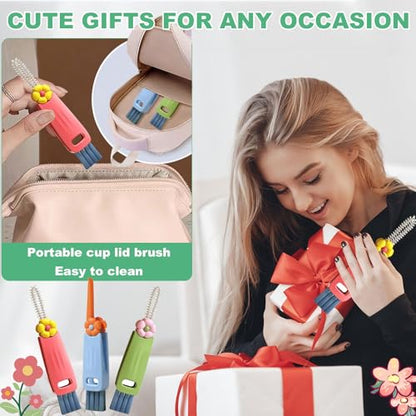 3 in 1 Cup Lid Cleaning Brush, 6 PCS Portable Water Bottle Brush, Multifunctional Bottle Cleaner Brush Set for Tight Spaces, Bottle Gaps, Tumblers, Travel Mug Caps - color: Red, Green, Blue(6pcs)