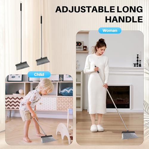 JOYMOOP Black Broom and Dustpan Set, Upright Angle Design with Built-in Comb Teeth for Home, Office, Hardwood Floors, Pet Hair - color: Black & Grey
