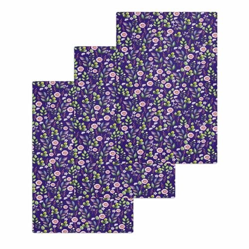 Purple Green Botanical Hand Towels Set,Waffle Weave Kitchen Towels 3 Pieces,Country Watercolor Flower Leaves Microfiber Hair Face Bath Tea Towel Absorbent Quick Drying Cleaning Dish Cloths,15.7"x23.6" - color: Grass Green Light Pink Dark Purple, size: 3PC