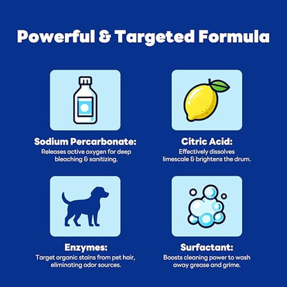 Washing Machine Cleaner Tablets Pet Pro, 30 Tablets Deep Cleaning Washer Cleaner for Pet Hair Residue & Odor Removal, Descaler for Front Load, Top Load & HE Washing Machines