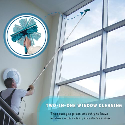 Cobweb Duster with 5-12 Ft Extension Pole, Spider Web Brush with Long Telescoping Pole for 20 Feet Reach, Window Cleaning Squeegee with Scrubber, High Ceiling Fan Dusters