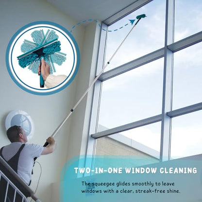 Cobweb Duster with 5-12 Ft Extension Pole, Spider Web Brush with Long Telescoping Pole for 20 Feet Reach, Window Cleaning Squeegee with Scrubber, High Ceiling Fan Dusters