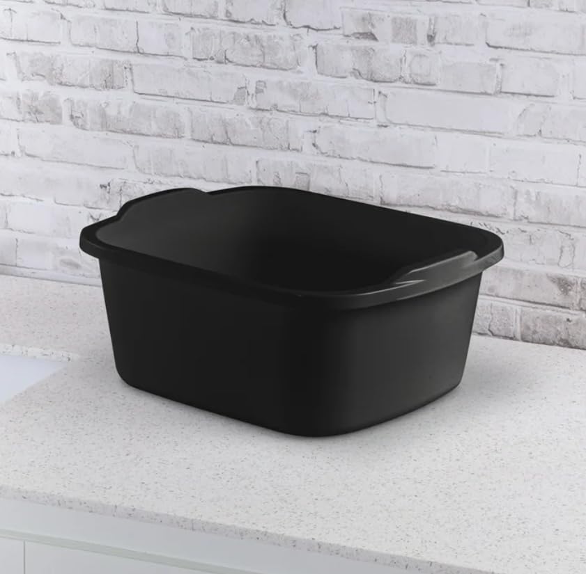 Plastic Wash Tub Dishpan Basin and Foot Bath for Soaking Feet, Laundry Hand Wash Bucket, Dish Pans for Washing and Storage Cleaning Supplies - 18 Qt - Heavy Duty Black