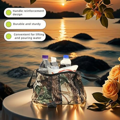 Portable Foldable Sink Bucket for Camping/Basin, Travel - Thickened Leakproof Nylon, Reinforced Handle, Multi-Use (Car, Fishing, Dishes, Wash) Camouflage