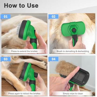 Dipoo Self Cleaning Deshedding Brush for Dogs & Cats - Skin Friendly Grooming Tool with Hair Removal for Haired Pets, Green - color: Green