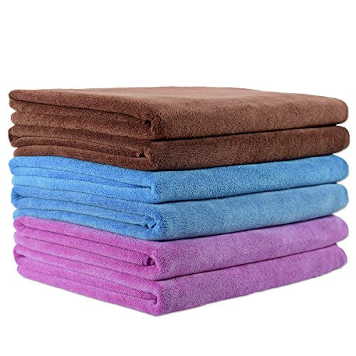 JML Microfiber Towels, Bath Towel Sets (6 Pack, 27" x 55") - Extra Absorbent, Fast Drying, Multipurpose for Bath, Swimming, Fitness, Sports, Yoga, Violet/Coffee/Blue - color: Mix Color Violet/Coffee/Blue, size: 6 Pack-27" x 55"