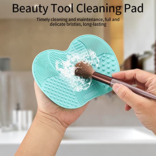 2 Pcs Silicone Make Up Brush Cleaning Mat, Makeup Brush Cleaner Mats, Cosmetic Cleaning Pads, Portable Washing Tool with Suction Cup for Makeup Cosmetic Brushes - color: Green and Purple