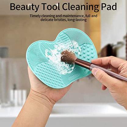 2 Pcs Silicone Make Up Brush Cleaning Mat, Makeup Brush Cleaner Mats, Cosmetic Cleaning Pads, Portable Washing Tool with Suction Cup for Makeup Cosmetic Brushes - color: Green and Purple