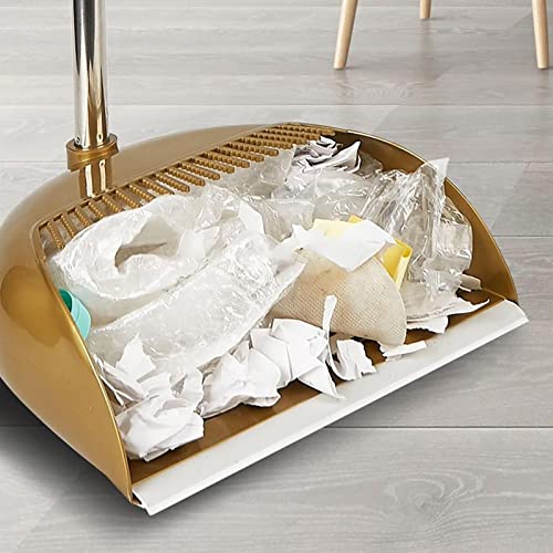 Upgrade Long Handle Broom with Stand Up Dustpan Combo Set for Home Kitchen - color: Gold