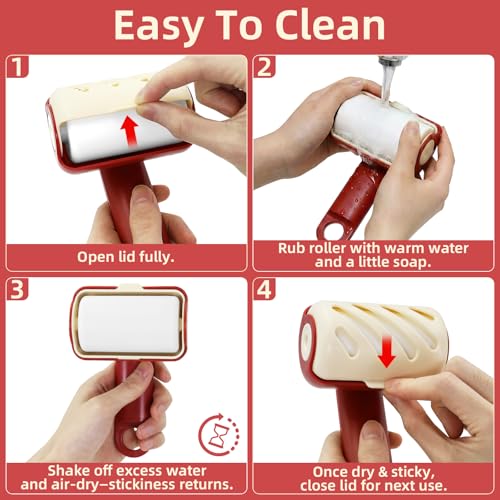 Mini Reusable Lint Roller 2 Pack, Washable Gel Sticky Lint Roller for Pet Hair, Travel Size Portable Lint Roller with 360° Rotating Handle & Large Hanging Hole, Beige