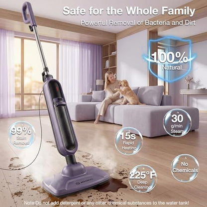 Maircle Steam Mop, 17oz Large Water Tank, Detachable for Hardwood Tile Grout, Furniture, Purple