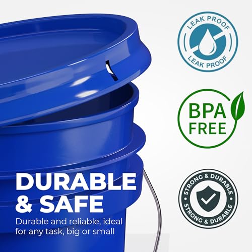 EconoHome 5-Gallon Dark Blue Bucket Pail Container with Lid | Metal Handles with Plastic Grip | Easy Stack and Store | Heavy-Duty, Approx 90 MIL, Extra Durable | Food Grade | BPA Free - 2 Pack - color: Dark Blue, size: 2 Pack