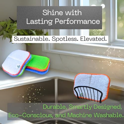 Foldable Dish Sponge – Thin Dual-Sided with Mesh Scrubber and Rayon derived from Bamboo Reusable Non-Scratch Kitchen Sponge for Multi-Surface Cleaning, 6 Pack