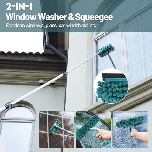 TelesPro 30 Foot High Reach Duster Kit with 6-24FT Extension Pole High Ceiling Dusting and Window Cleaning Kit with Telescopic Pole Window Washer&Squeegee,Cobweb Duster,Fan Duster and Feather Duster - size: 24 FT
