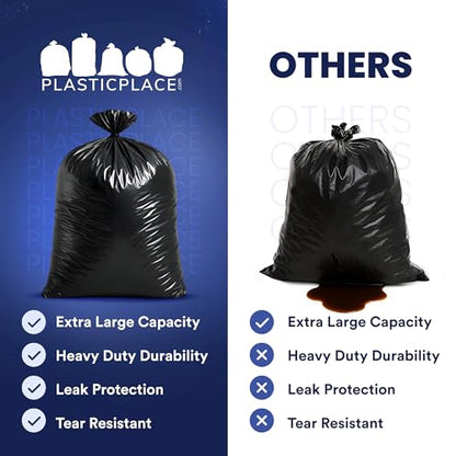 Plasticplace 64-65 Gallon Black Trash Bags, Heavy Duty Toter Can Liners, Tear & Leak-Proof, Industrial Strength, 25 Count, Large Garbage Bags for Kitchen & Commercial Use 1.2 Mil, 50" x 60" - size: 1 Count (Pack of 25)