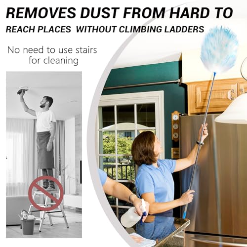 5PCS Extendable Lambswool Duster with 35-55 Inch Adjustable Aluminum Handle,Feather Duster Static Electricity Dust Adsorption, Reusable Cleaning Tool for Home, Car, Office, Ceiling, Furniture