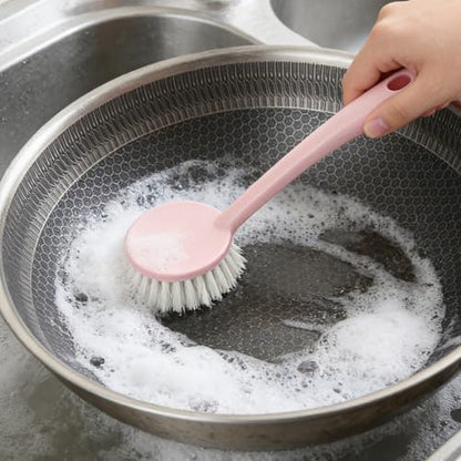 Dish Brush with Handle, Stiff Bristles Dish Scrubber Long Handle Kitchen Scrub Brush for Cleaning Dishes, Pots and Pans, Kitchen Sink (9.44x2.75 inches) - color: Pink 1pcs