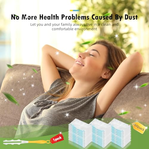 60 Count 180° Duster Refills Compatible with Dusters 180 Handle Dusters, Heavy Duty Multi-Surface Duster Replacement with 1 Extra Handle, Unscented - color: 60 Count