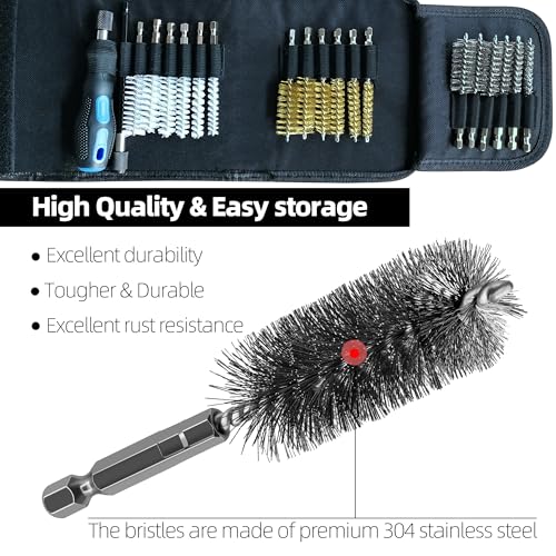 18Pcs Wire Brush Drill Attachments, Nylon, Brass, Stainless Steel Wire Brush Bore Cleaning Brush Set for Power Drill Impact Driver,Abrasive Drill Wire Brush with 1/4" Hex Shank and Tool Bag - style: Nylon, Brass, Stainless Steel