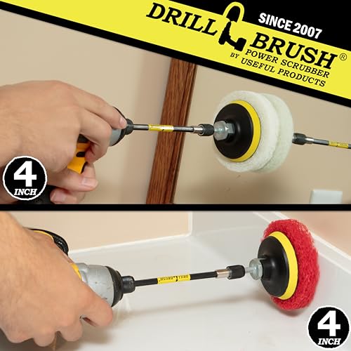 Drill Brush - Drill Attachment - Bathroom - Power Scrubber Pads - Cleaning Pads - Bath - Shower Door - Scouring Pad Kit - Bath Mat - Bathroom Sink - Shower Cleaner - Vinyl Flooring - Scrub Pads - color: 3X White Pads 3X Red Pads