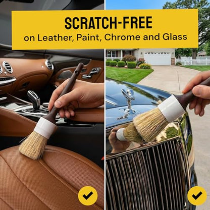 Car Detailing Brush Set 3-Pack - Soft Boar Hair Interior & Exterior Detailing Kit - Car Interior Cleaning Brushes for Leather, Piano Black Trim, Dashboards, Wheels and Engine Bay - Detail Dudes - size: 3 Pack(Starter)