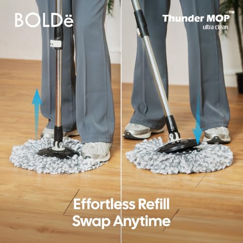 Thunder MOP Spin System - Ultra Clean - Single Bucket Microfiber Head, Stainless Steel Wringer, Antifungal Quick-Dry Cleaning, Soap Dispenser, 3 Free Refills (Forest/Lime) - color: Forest / Lime