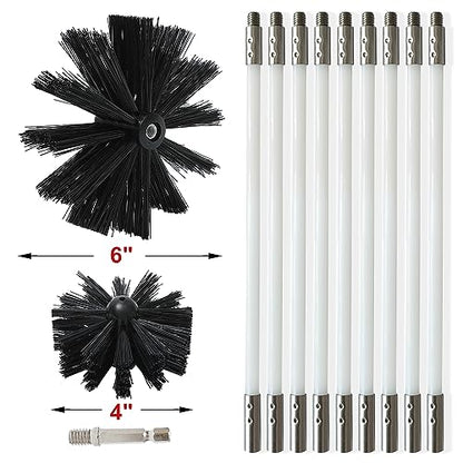 Particle Furnace Cleaning Brush, 4"/6" Brush ,Chimney Brush,Dryer Vent Cleaner Kit,Flexible Rods (22PcsRods+1Pcs 4"+1Pcs 6" Brush) - color: 22pcsrods+1pcs 4"+1pcs 6" Brush