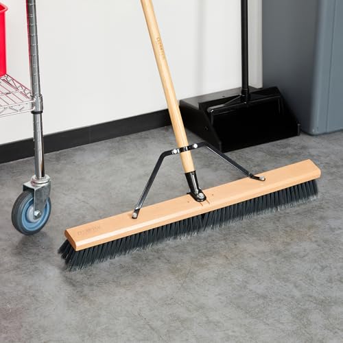 Restaurantware-BROOM HEAD ONLY: Clean Tek Professional 30-Inch Broom Head, 1 Heavy-Duty Push Cleaning Tool - Handle And Brace Sold Separately, Medium Plastic Bristles, Wooden, Commercial Use - size: 30", style: Wood, with Medium Flagged Bristles