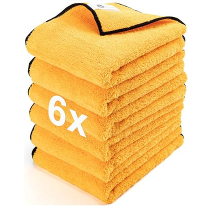 Microfiber Towels for Cars - 6 Pack (23.6" x 15.7") 450-GSM, High & Short Pile Micro Fiber Cleaning Cloth for Car Washing Drying & Auto Detailing, Strong Water Absorption Lint Free & Non-Streak