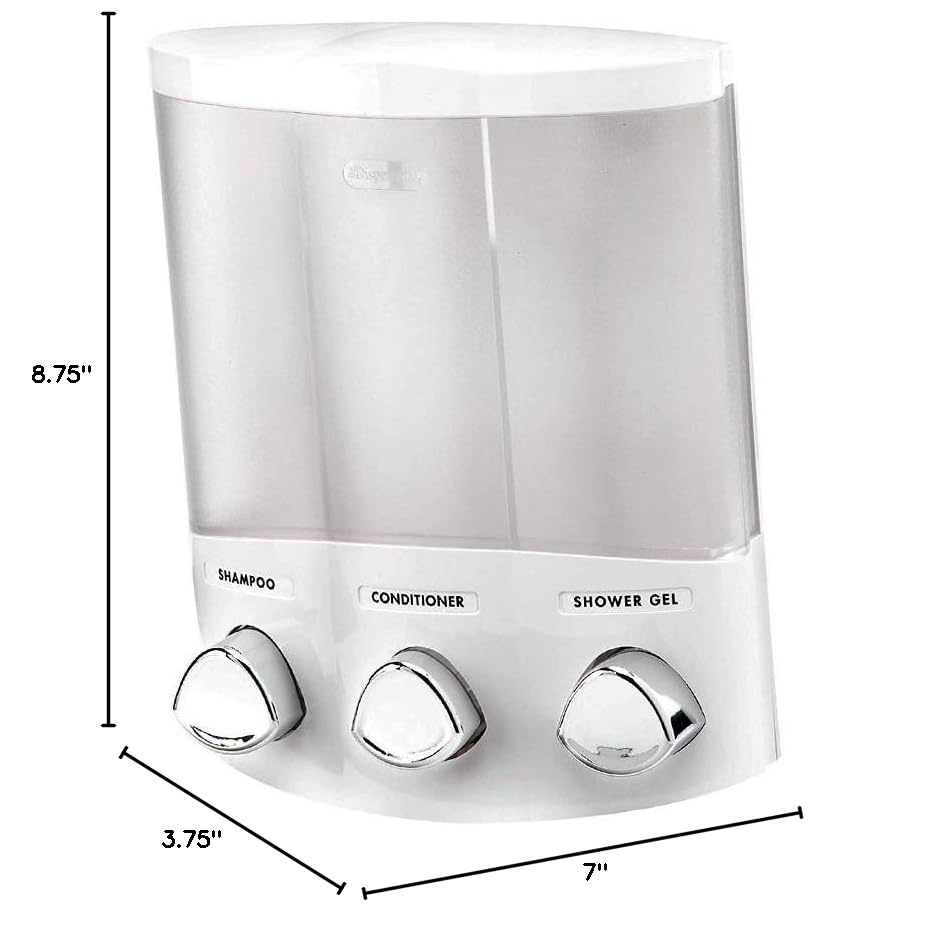 Better Living Products, White 76354 Euro Series Trio 3-Chamber Soap and Shower Dispenser (Pack of 6) - size: 3-Chamber (Pack of 6)