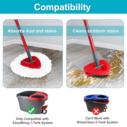 Spin Mop Replace Head, Base, Mop Handle Replacement for OCedar EasyWring 1 Tank System, Include 2 Microfiber Mop Head Replacement, 1 Sturdy Iron 30-58" Mop Handle, 1 Scrubber Head, 1 Spin Base - color: 2 White Heads + 1 Set Mop Handle + 1 Base + 1 Brush