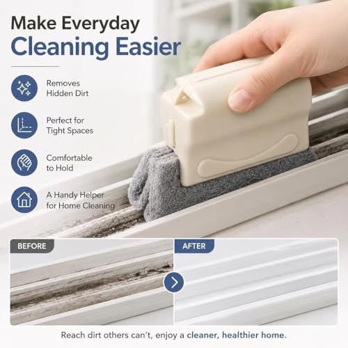 Window Track Cleaning Brush Deep Cleaning Tool Compact Design for Screen Windows Sliding Door Grooves Household Use, Cream - color: Multicolor