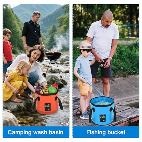 3 PCS 5 Gallon Collapsible Water Bucket, 20L Foldable PVC Bucket with Handles, Multiple Use Portable Fold up Lightweight Container Buckets PVC Folding 5 Gallon for Camping Fishing Outdoor