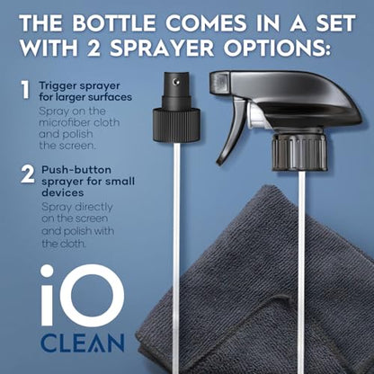 Screen Cleaner Spray (16oz - 473ml) – Best Large Cleaning Kit for LCD LED OLED TV, Smartphone, iPad, Laptop, Touchscreen, Computer Monitor, Electronic Devices, Microfiber Cloth Wipes and 2 Nozzles - size: 16 Fl Oz (Pack of 1)