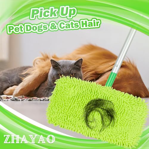 Reusable 100% Chenille Mop Pads Compatible with Swiffer Sweeper, Wet and Dry Flat mop Cover, 3 Pack Washable Pads for Surface/Hardwood Floor Cleaning - color: Fluorescent Green 3 Pack