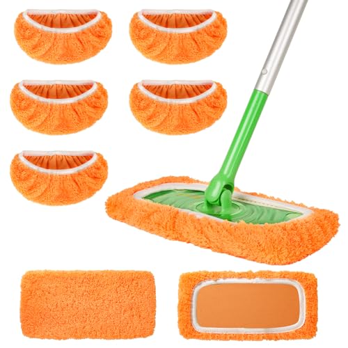 AmaVins 5 Pack Reusable Microfiber Mop Pads Compatible with Swiffer Sweeper, Wet and Dry Flat Cover, Washable Pads for Surface/Hardwood Floor Cleaning (Mop is Not Included) - color: Orange 5 Pack
