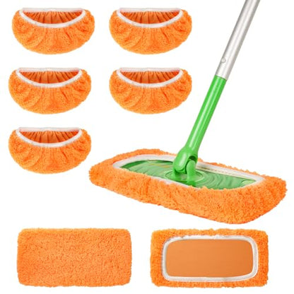 AmaVins 5 Pack Reusable Microfiber Mop Pads Compatible with Swiffer Sweeper, Wet and Dry Flat Cover, Washable Pads for Surface/Hardwood Floor Cleaning (Mop is Not Included) - color: Orange 5 Pack