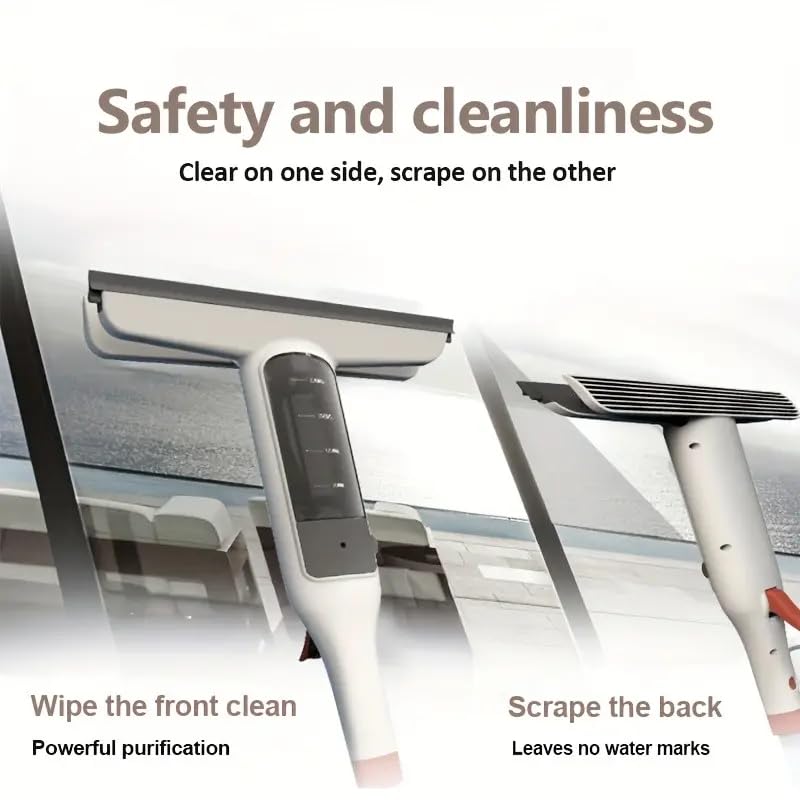 3-in-1 Glass Cleaning Kit: Durable Metal Pole, Silicone Scraper, high-Pressure Spray Wand. Ergonomic Easy-Grip Handle for high Windows, Shower Doors & car windshields