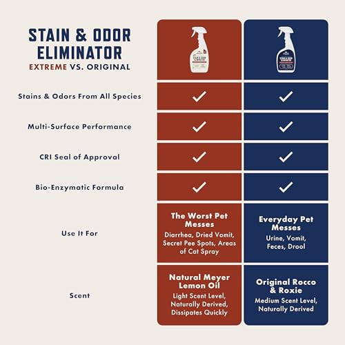Rocco & Roxie Supply Co. Stain & Strong Odor Eliminator, Enzyme Cleaner, Pet Odor Eliminator for Home - Carpet Stain Remover for Cats & Dog Pee - Urine Destroyer - Carpet Cleaner Spray Clear, 32 Fl Oz - size: 32 Fl Oz (Pack of 1)