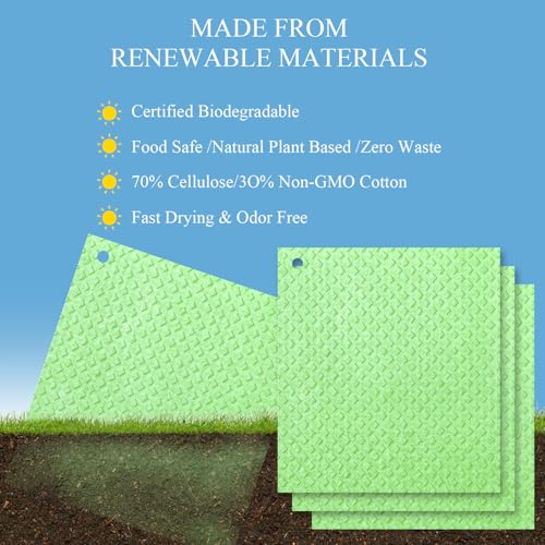 6 Packs Swedish Kitchen Dish Cloths - Reusable Paper Towels for Counters & Dishes - Eco-Friendly Cellulose Sponge Cloth (Grass Green) - color: O-grass Green