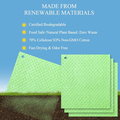 6 Packs Swedish Kitchen Dish Cloths - Reusable Paper Towels for Counters & Dishes - Eco-Friendly Cellulose Sponge Cloth (Grass Green) - color: O-grass Green