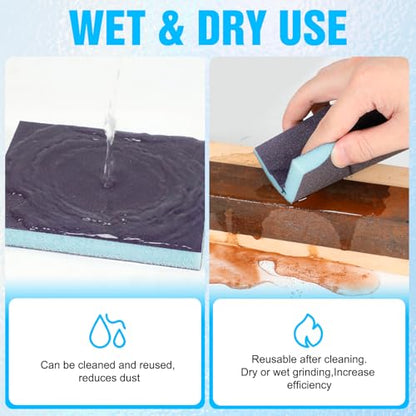 12 Pack Sanding Sponge, Washable and Reusable Sanding Blocks 60/80/120/220/320/400 Grit Wet Dry Sand Paper Assortment Pack for Wood Drywall Metal Furniture - size: 60/80/120/220/320/400 Grit