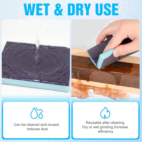 12 Pack Sanding Sponge, Washable and Reusable Sanding Blocks 80 Grit Wet Dry Sand Paper for Wood Drywall Metal Furniture - size: 80 Grits