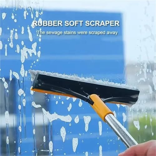 Rotating Floor Scrub Brush Long Handle Windows Squeegee Stiff Bristle Broom Mop 2In1 for Bathroom Kitchen Floor Crevice Cleaning(White2) - size: White2