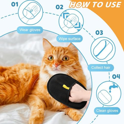Pet Hair Removal Glove for Cats & Dogs, Upgrade Efficient Grooming Gloves for Pet Hair, Reusable Cat & Dog Hair Remover for Couch, Furniture, Carpet, Curtain(2pcs)