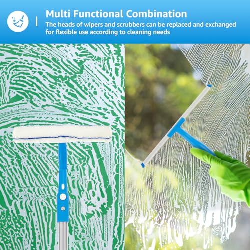 Window Washing Kit, Glass Scraper Cleaner Kit, Window Squeegee Cleaner Set, Glass Cleaning Instrument with Silicone Squeegee and Microfiber Scrubber, No Water Marks Efficient for Home