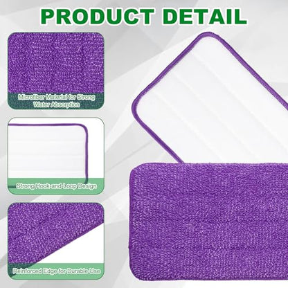 uxcell 2Pcs Microfiber Mop Pads, 11.8x5.5 Reusable Replacement Flat Mop Pad Refills with Hook-and-Loop for Home Office Restaurant Surface/Hardwood Floor Cleaning, Purple - color: Purple