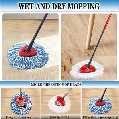 4 Pack Mop Replacement Heads for O-Ceda Mop Replace Head EasyWrin Spin Mop Heads Replacements, Microfiber Spin Mop Refills, Machine Washable and Easy-to-Replace (1-Tank System) - color: #3 White，blue