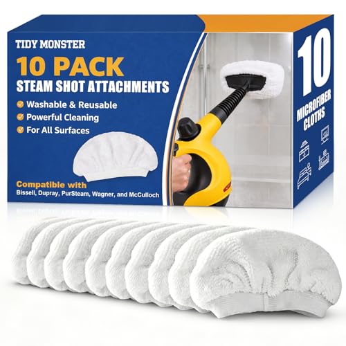 Tidy Monster Reusable Microfiber Steam Cloth Covers, Cleaning Pads for Handheld Steam Cleaners, Washable & Scratch-Safe, Compatible with Bissell Steam Shot, McCulloch, PurSteam & Wagner - color: 10 Pack White